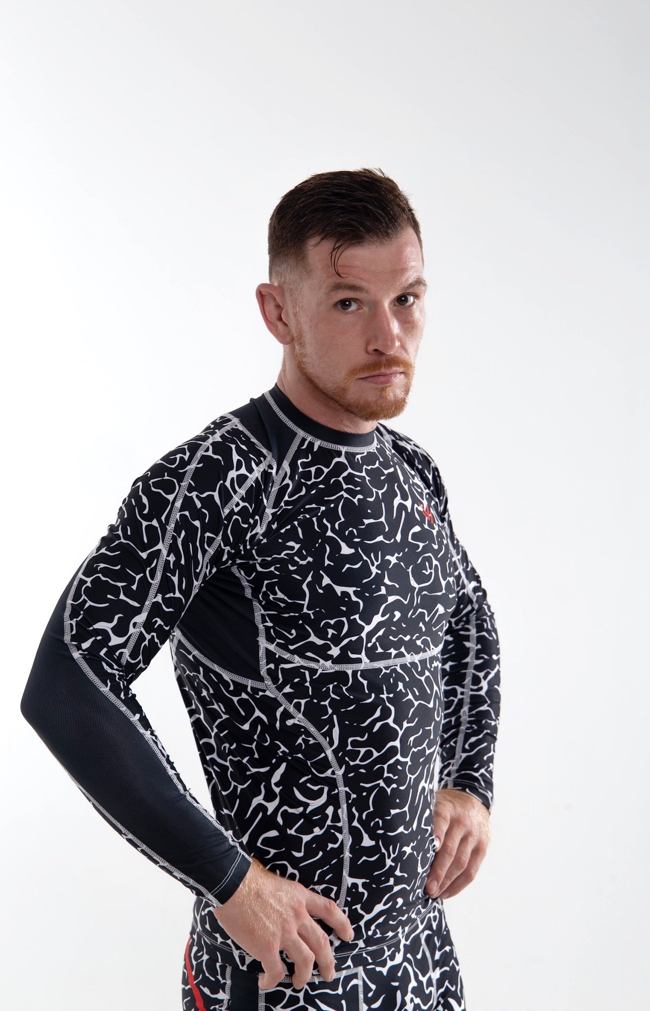Model is 180cm/82kgs (5’9-189lbs) | Rashguard's size M
